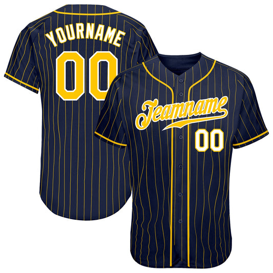 Custom Navy Gold Pinstripe Gold-White Authentic Baseball Jersey - Sky-Custom