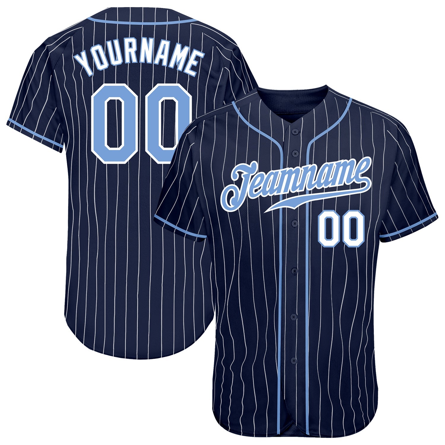 Custom Navy White Pinstripe Light Blue-White Authentic Baseball Jersey - Sky-Custom