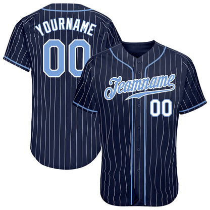 Custom Navy White Pinstripe Light Blue-White Authentic Baseball Jersey - Sky-Custom