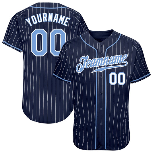Custom Navy White Pinstripe Light Blue-White Authentic Baseball Jersey - Sky-Custom