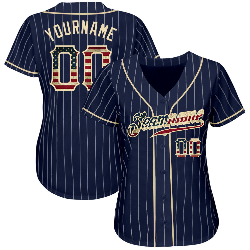 Custom Navy White Pinstripe Vintage USA Flag-Cream Authentic Baseball Jersey - Sky-Custom
