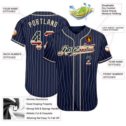 Custom Navy White Pinstripe Vintage USA Flag-Cream Authentic Baseball Jersey - Sky-Custom