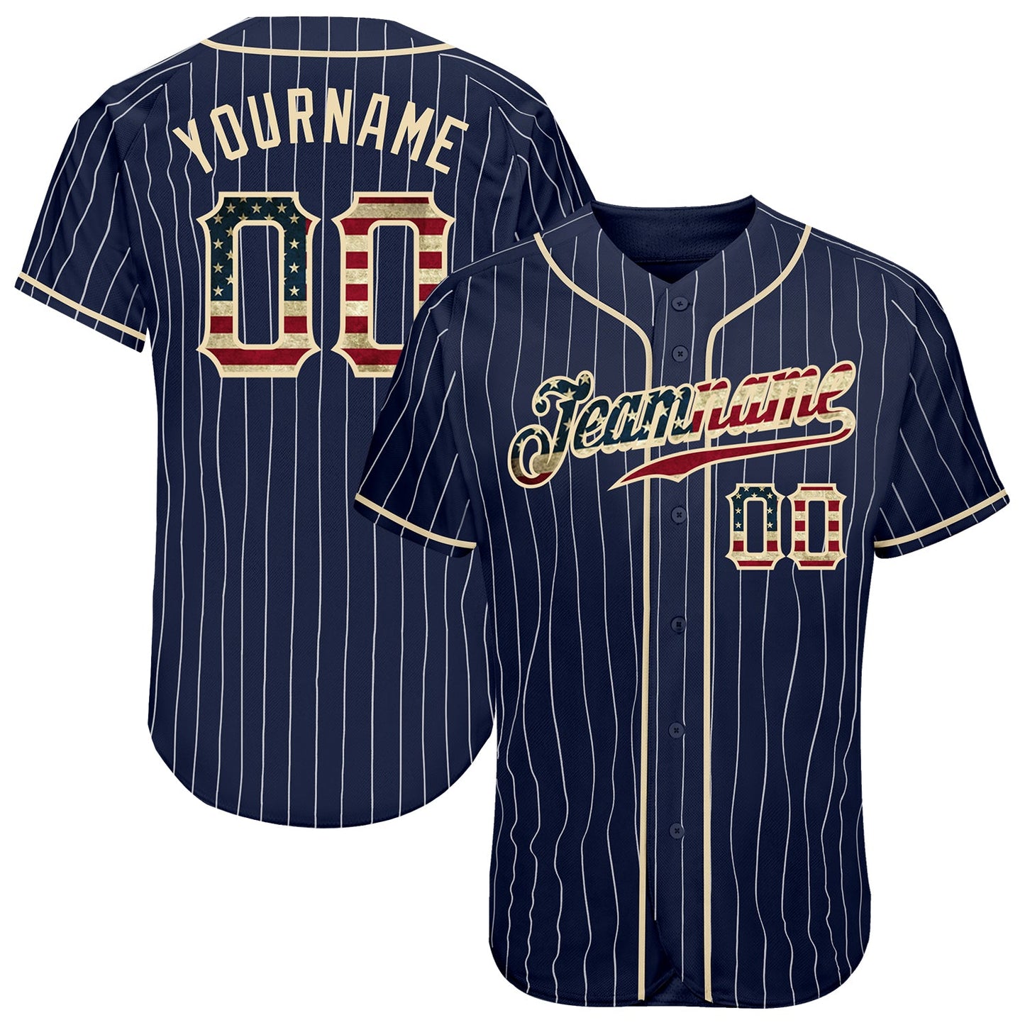 Custom Navy White Pinstripe Vintage USA Flag-Cream Authentic Baseball Jersey - Sky-Custom
