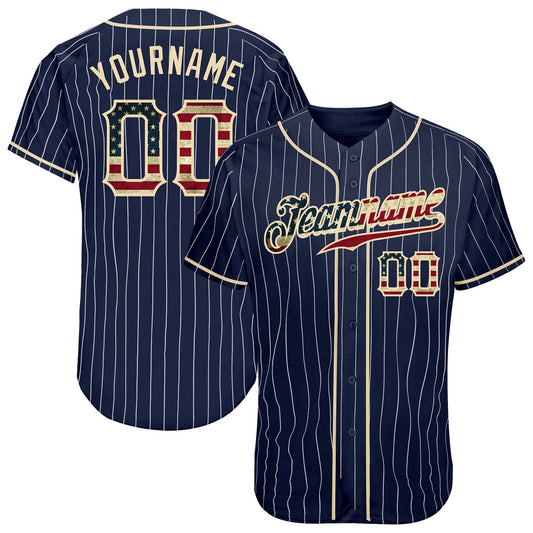 Custom Navy White Pinstripe Vintage USA Flag-Cream Authentic Baseball Jersey - Sky-Custom