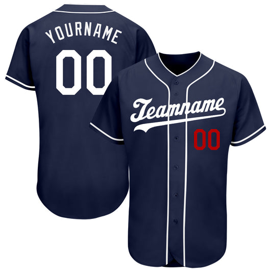 Custom Navy White-Red Authentic Baseball Jersey - Sky-Custom