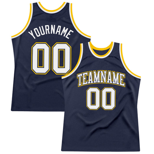 Custom Navy White-Gold Authentic Throwback Basketball Jersey - Sky-Custom