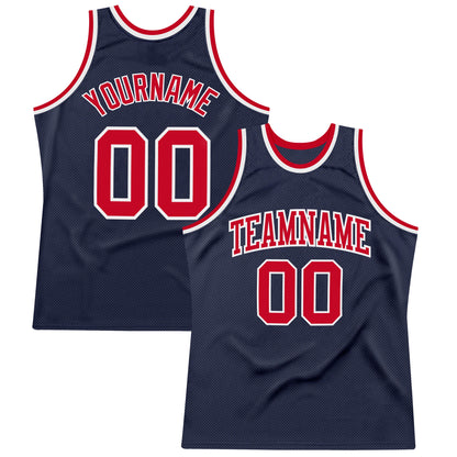 Custom Navy Red-White Authentic Throwback Basketball Jersey - Sky-Custom