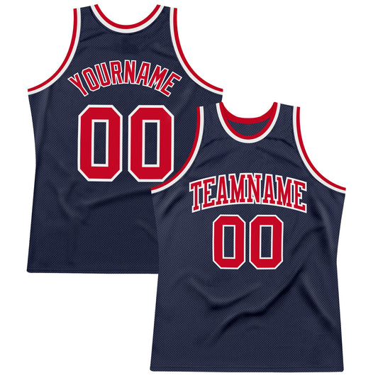 Custom Navy Red-White Authentic Throwback Basketball Jersey - Sky-Custom