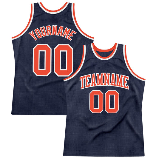 Custom Navy Orange-White Authentic Throwback Basketball Jersey - Sky-Custom
