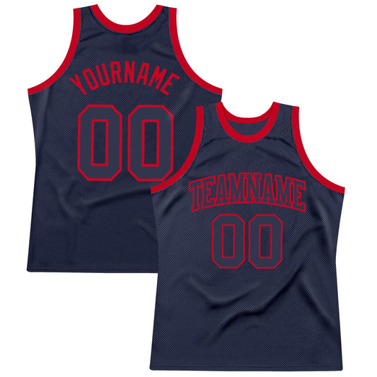 Custom Navy Navy-Red Authentic Throwback Basketball Jersey - Sky-Custom