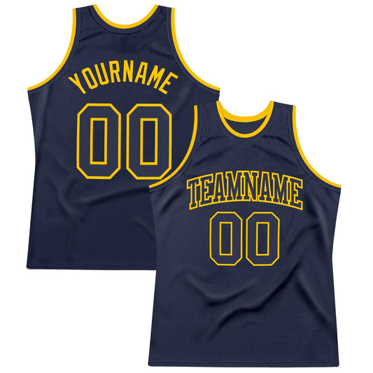 Custom Navy Navy-Gold Authentic Throwback Basketball Jersey - Sky-Custom