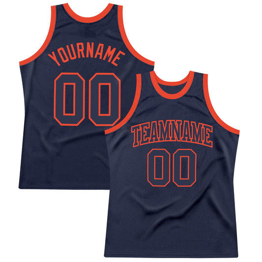 Custom Navy Navy-Orange Authentic Throwback Basketball Jersey - Sky-Custom