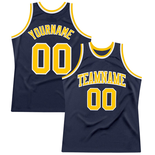 Custom Navy Gold-White Authentic Throwback Basketball Jersey - Sky-Custom