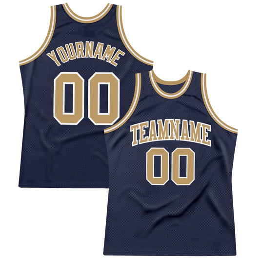 Custom Navy Old Gold-White Authentic Throwback Basketball Jersey - Sky-Custom