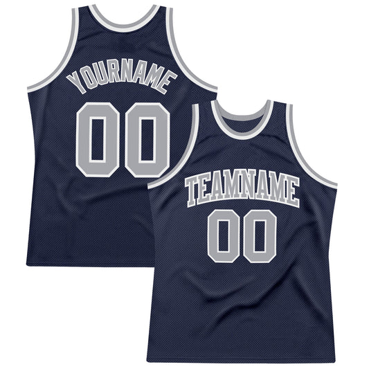 Custom Navy Gray-White Authentic Throwback Basketball Jersey - Sky-Custom