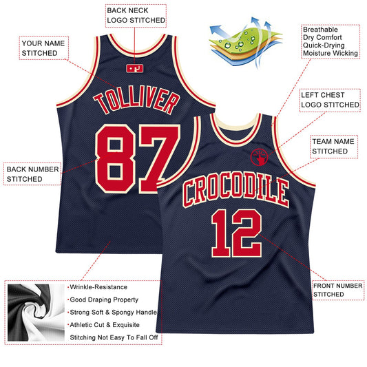 Custom Navy Red-Cream Authentic Throwback Basketball Jersey - Sky-Custom