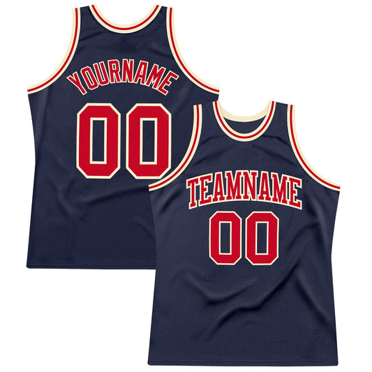 Custom Navy Red-Cream Authentic Throwback Basketball Jersey - Sky-Custom