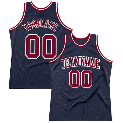 Custom Navy Maroon-White Authentic Throwback Basketball Jersey - Sky-Custom