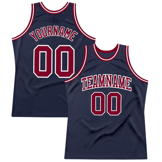 Custom Navy Maroon-White Authentic Throwback Basketball Jersey - Sky-Custom