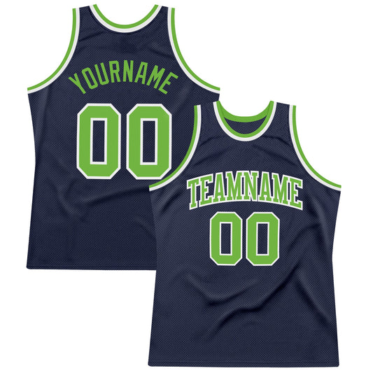 Custom Navy Neon Green-White Authentic Throwback Basketball Jersey - Sky-Custom