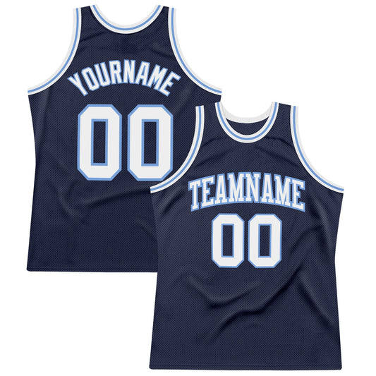 Custom Navy White-Light Blue Authentic Throwback Basketball Jersey - Sky-Custom