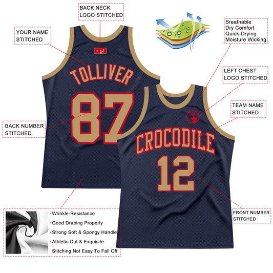 Custom Navy Old Gold-Red Authentic Throwback Basketball Jersey - Sky-Custom