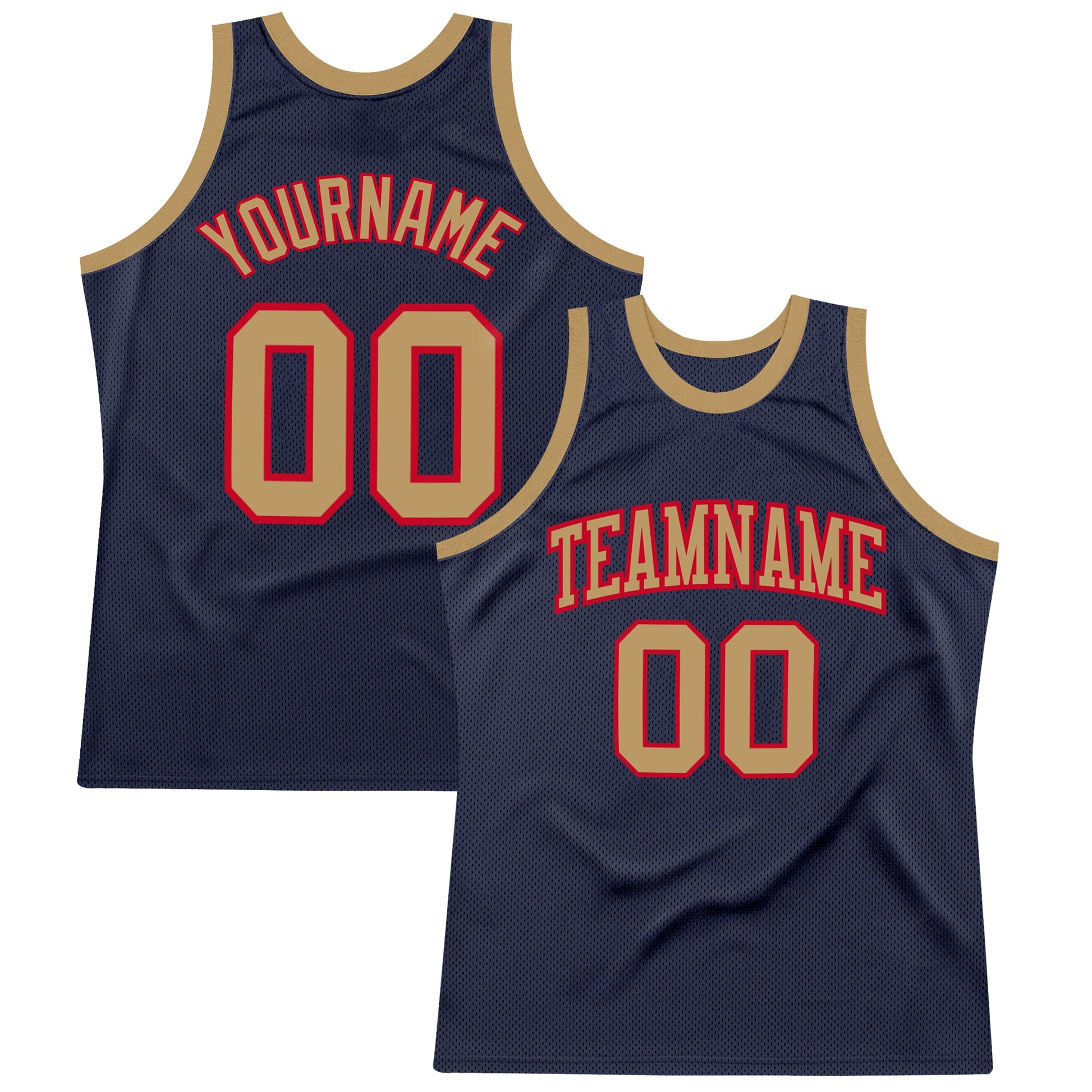 Custom Navy Old Gold-Red Authentic Throwback Basketball Jersey - Sky-Custom