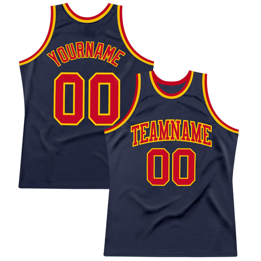 Custom Navy Red-Gold Authentic Throwback Basketball Jersey - Sky-Custom