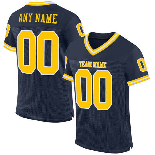 Custom Navy Gold-White Mesh Authentic Throwback Football Jersey - Sky-Custom