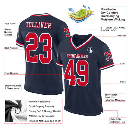 Custom Navy Red-White Mesh Authentic Throwback Football Jersey - Sky-Custom