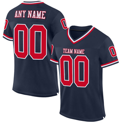 Custom Navy Red-White Mesh Authentic Throwback Football Jersey - Sky-Custom