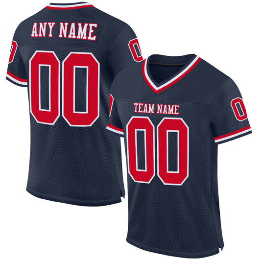 Custom Navy Red-White Mesh Authentic Throwback Football Jersey - Sky-Custom