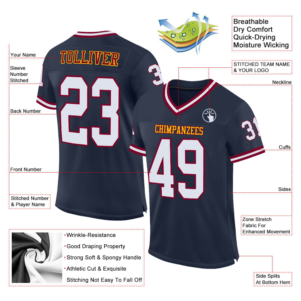 Custom Navy White-Maroon Mesh Authentic Throwback Football Jersey - Sky-Custom