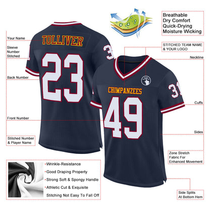 Custom Navy White-Maroon Mesh Authentic Throwback Football Jersey - Sky-Custom