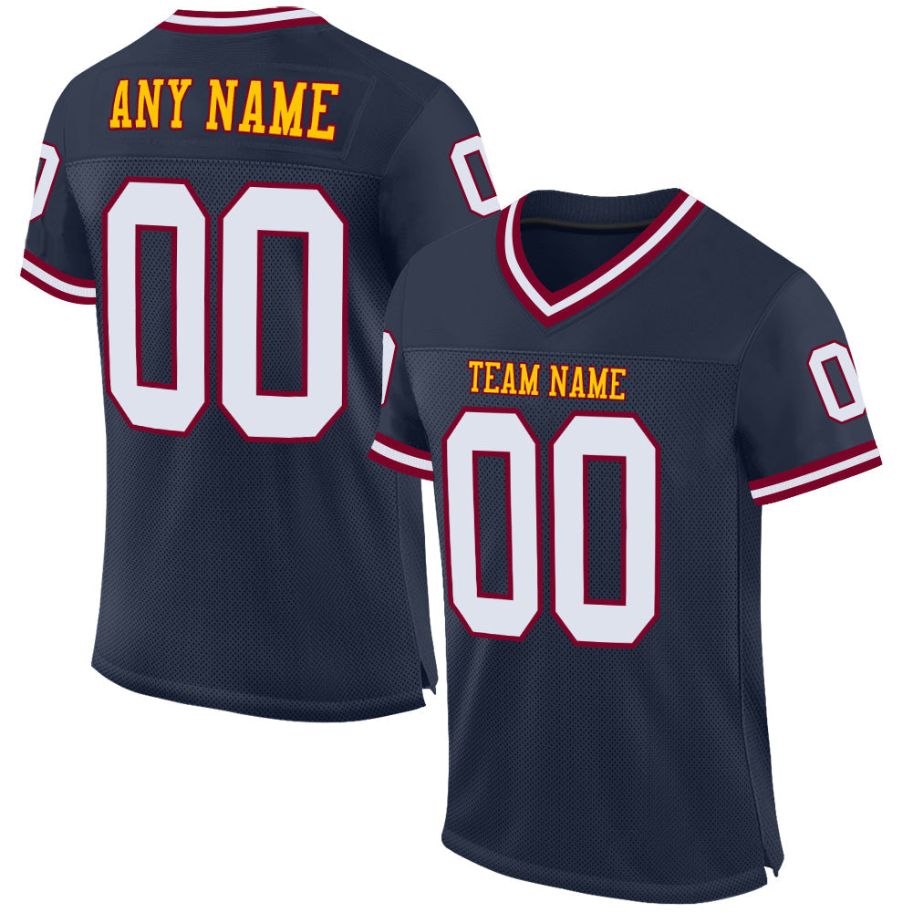 Custom Navy White-Maroon Mesh Authentic Throwback Football Jersey - Sky-Custom