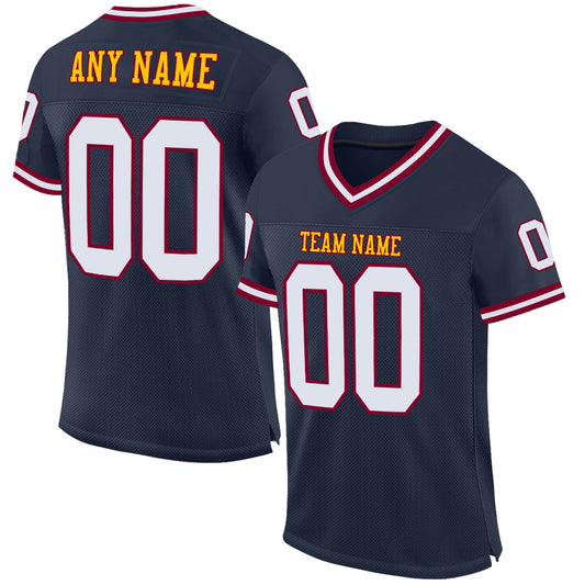 Custom Navy White-Maroon Mesh Authentic Throwback Football Jersey - Sky-Custom