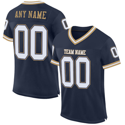 Custom Navy White-Old Gold Mesh Authentic Throwback Football Jersey - Sky-Custom