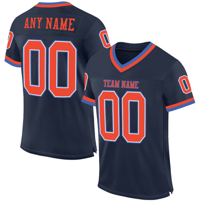 Custom Navy Orange-Blue Mesh Authentic Throwback Football Jersey - Sky-Custom