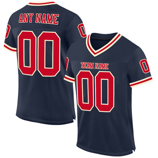 Custom Navy Red-Cream Mesh Authentic Throwback Football Jersey - Sky-Custom