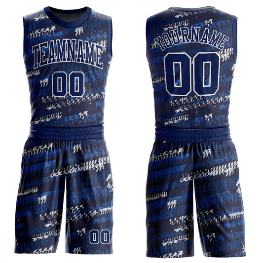 Custom Navy Navy-Royal Round Neck Sublimation Basketball Suit Jersey - Sky-Custom