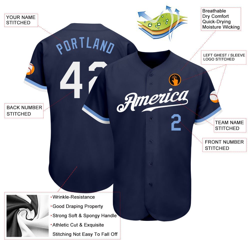 Custom Navy White-Light Blue Authentic Baseball Jersey - Sky-Custom