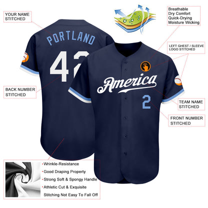 Custom Navy White-Light Blue Authentic Baseball Jersey - Sky-Custom
