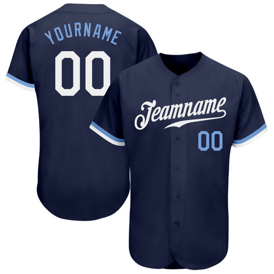 Custom Navy White-Light Blue Authentic Baseball Jersey - Sky-Custom