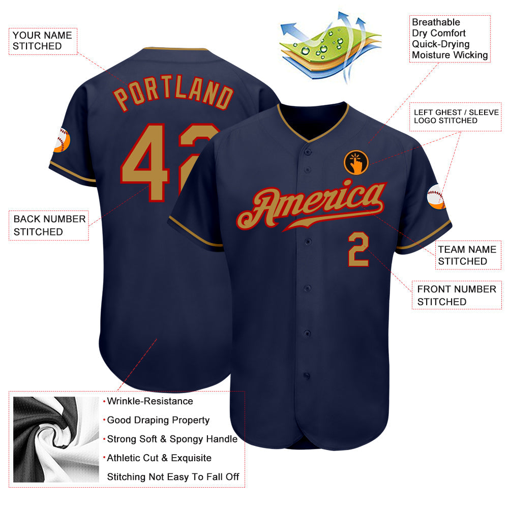 Custom Navy Old Gold-Red Authentic Baseball Jersey - Sky-Custom