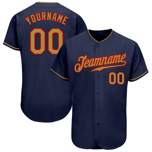 Custom Navy Old Gold-Red Authentic Baseball Jersey - Sky-Custom