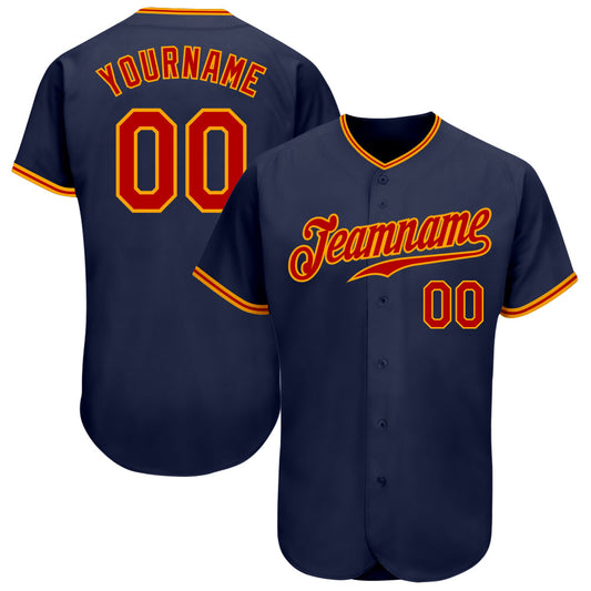 Custom Navy Red-Gold Authentic Baseball Jersey - Sky-Custom