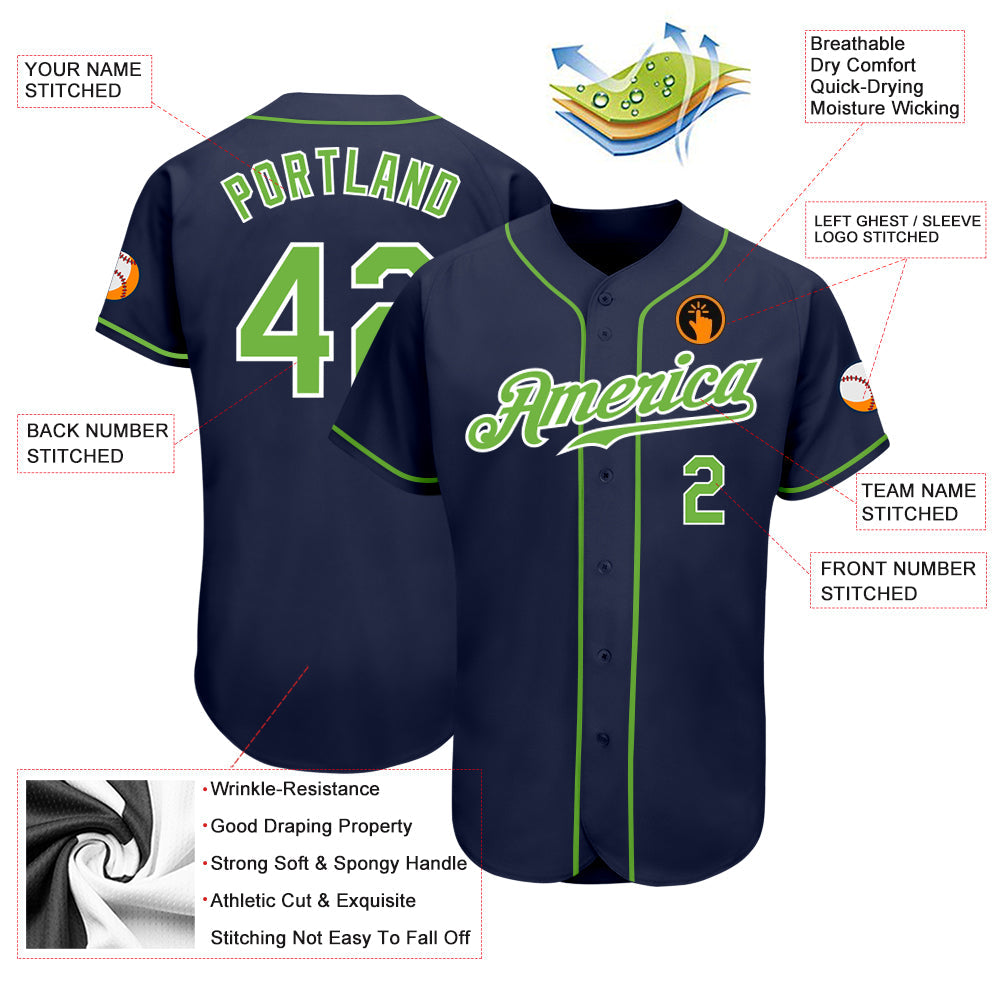 Custom Navy Neon Green-White Authentic Baseball Jersey - Sky-Custom