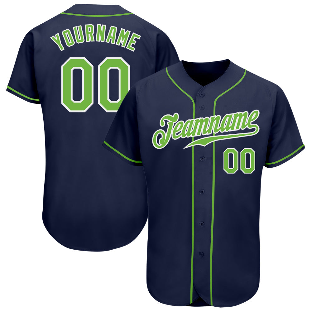 Custom Navy Neon Green-White Authentic Baseball Jersey - Sky-Custom