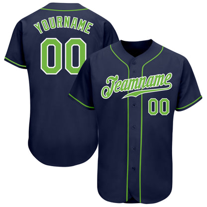 Custom Navy Neon Green-White Authentic Baseball Jersey - Sky-Custom