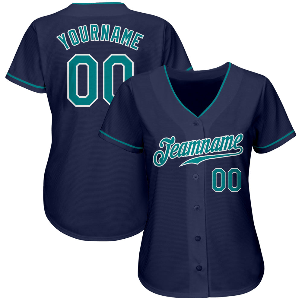 Custom Navy Teal-White Authentic Baseball Jersey - Sky-Custom